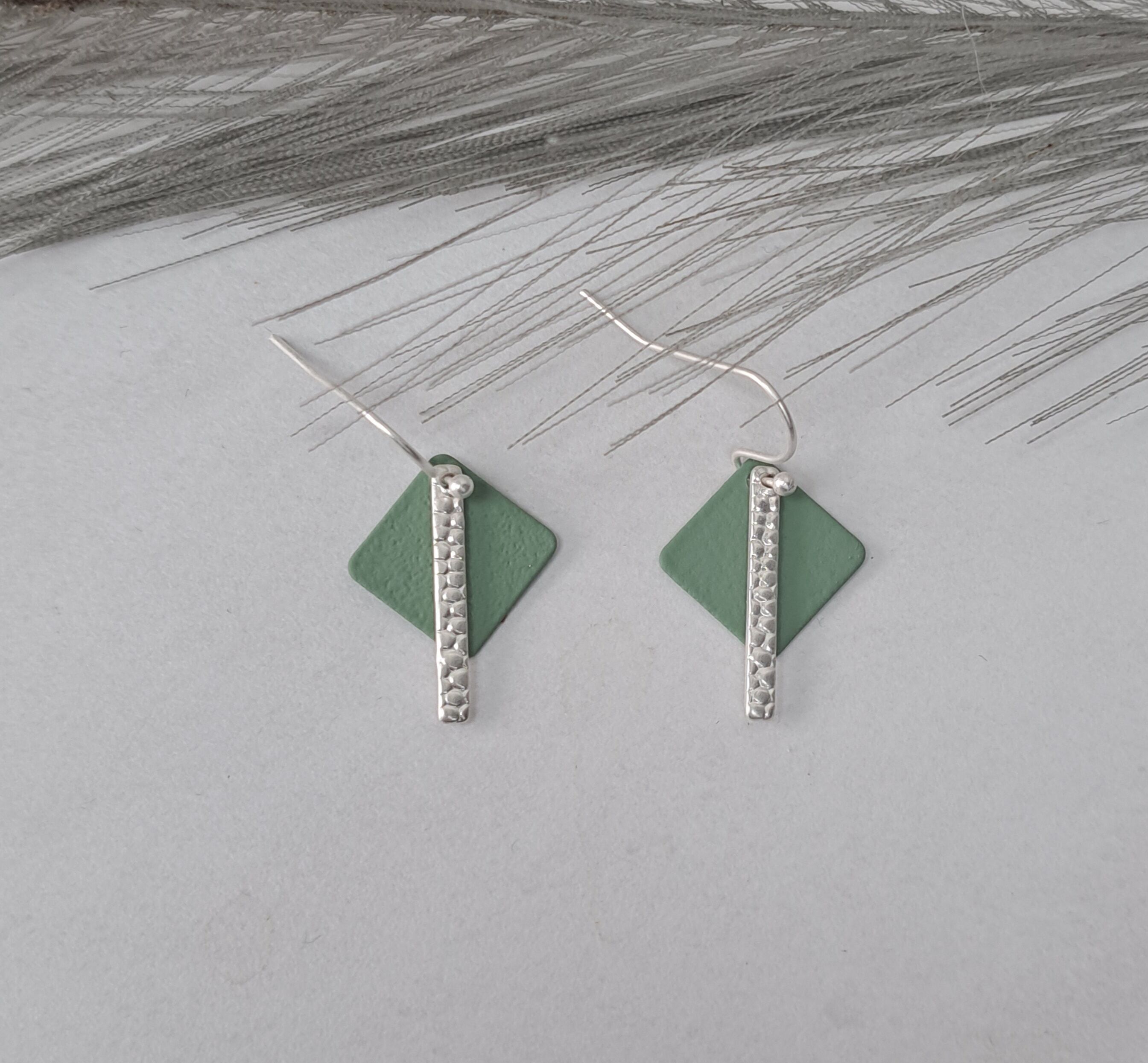 Pendientes - Fun SQ - plata mate - verde