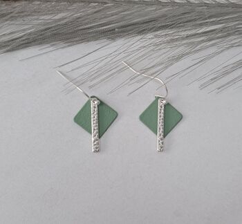 boucles d'oreilles - Fun SQ - argent mat - vert