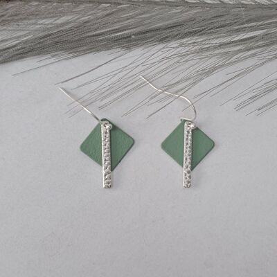 earrings - Fun SQ - matte silver - green
