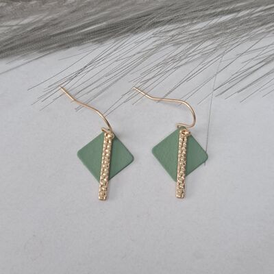 earrings - Fun SQ - matte gold - green