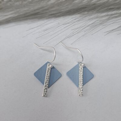 earrings - Fun SQ - matte silver - blue