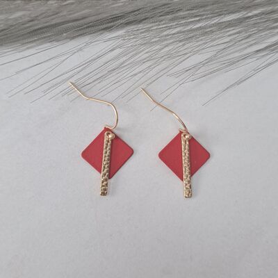 earrings - Fun SQ - matte gold - red
