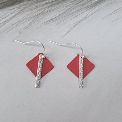 earrings - Fun SQ - matte silver - red