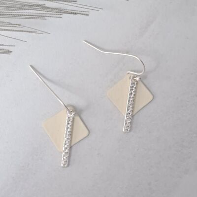earrings - FUN SQ - matte silver - ivory