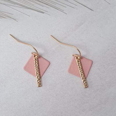 earrings - Fun SQ - matte gold - pink