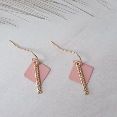 earrings - Fun SQ - matte gold - pink