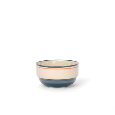 CATLABOLVRAM blue and orange striped hand painted stoneware bowl