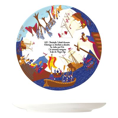 Dessert plate - History of Christopher Columbus - Biosourced melamine, French creation.