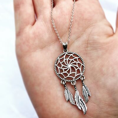 Dreamcatcher Feather Necklace Sterling Silver