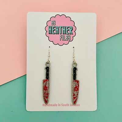 Evil Clown Knife Glitter Earrings