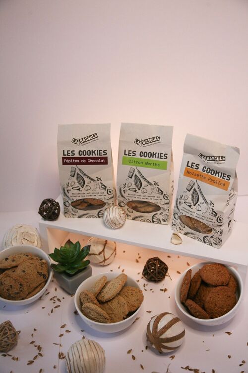 Assortiment Découverte Cookies aux Drêches - Pépites de chocolat, Citron Menthe, Noisette Praliné sachets 140g