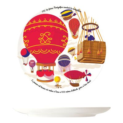 Dessert plate - History of the hot air balloon - Biosourced melamine, French creation.