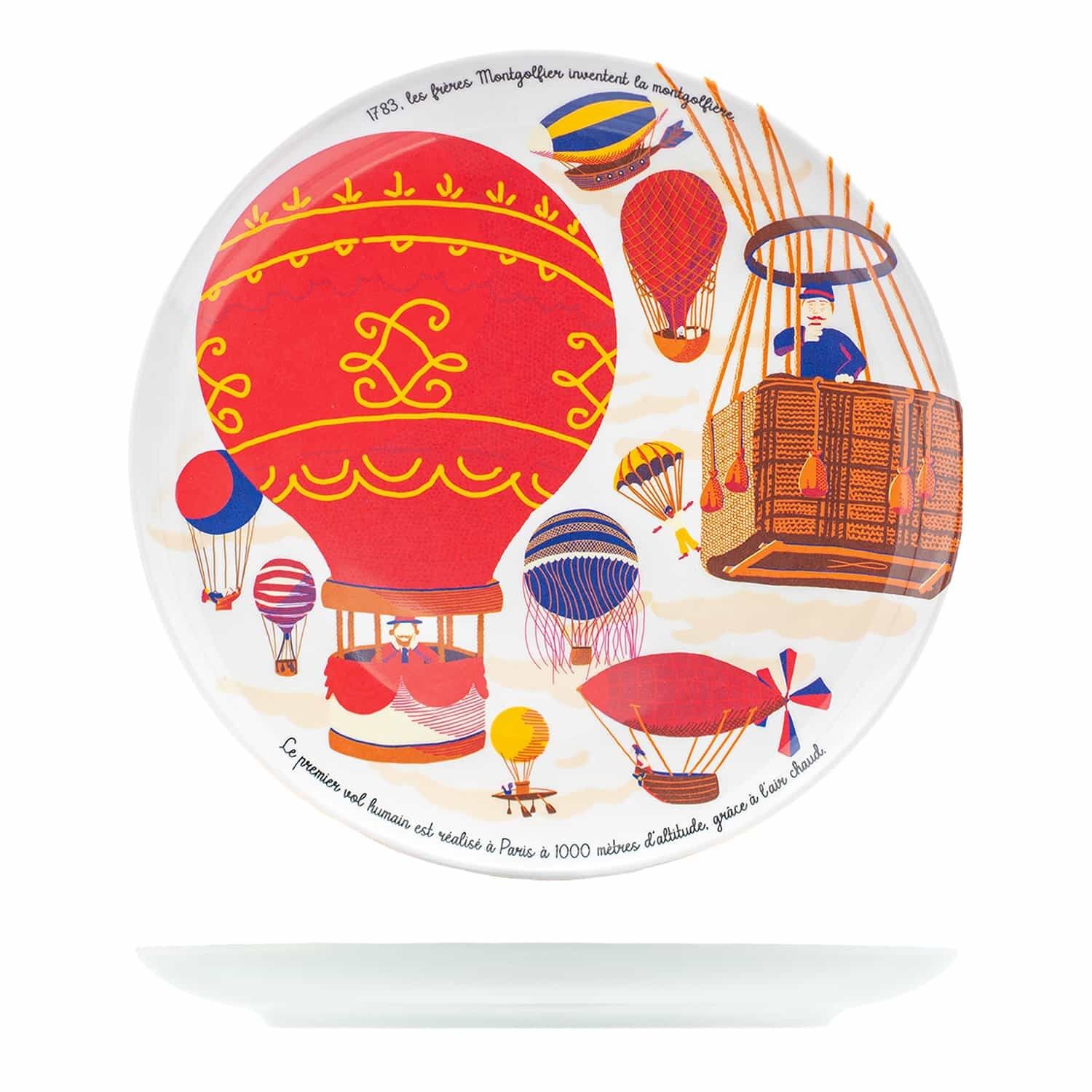 Piatto da dessert - Storia della mongolfiera - Melamina di origine biologica, creazione francese.