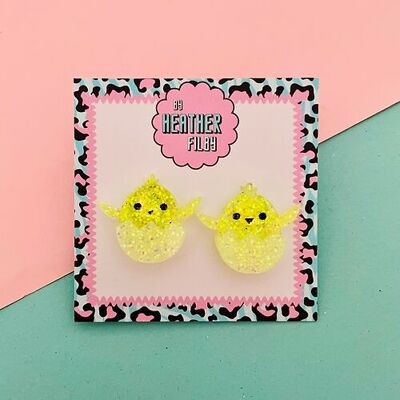 Aretes con purpurina de pollito