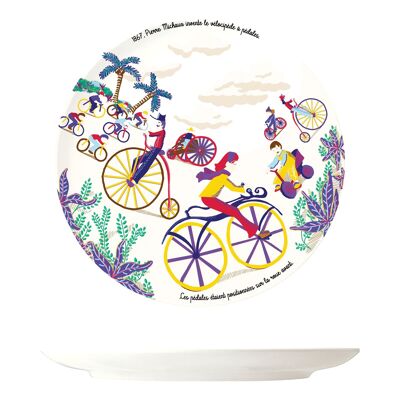 Dessert plate - History of the bicycle - Biosourced melamine, French creation.