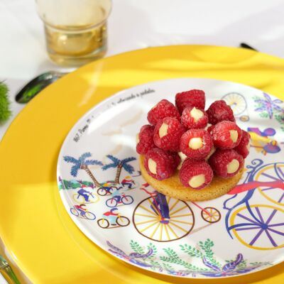 Assiette à dessert - Histoire de la bicyclette - Mélamine biosourcée, création française.