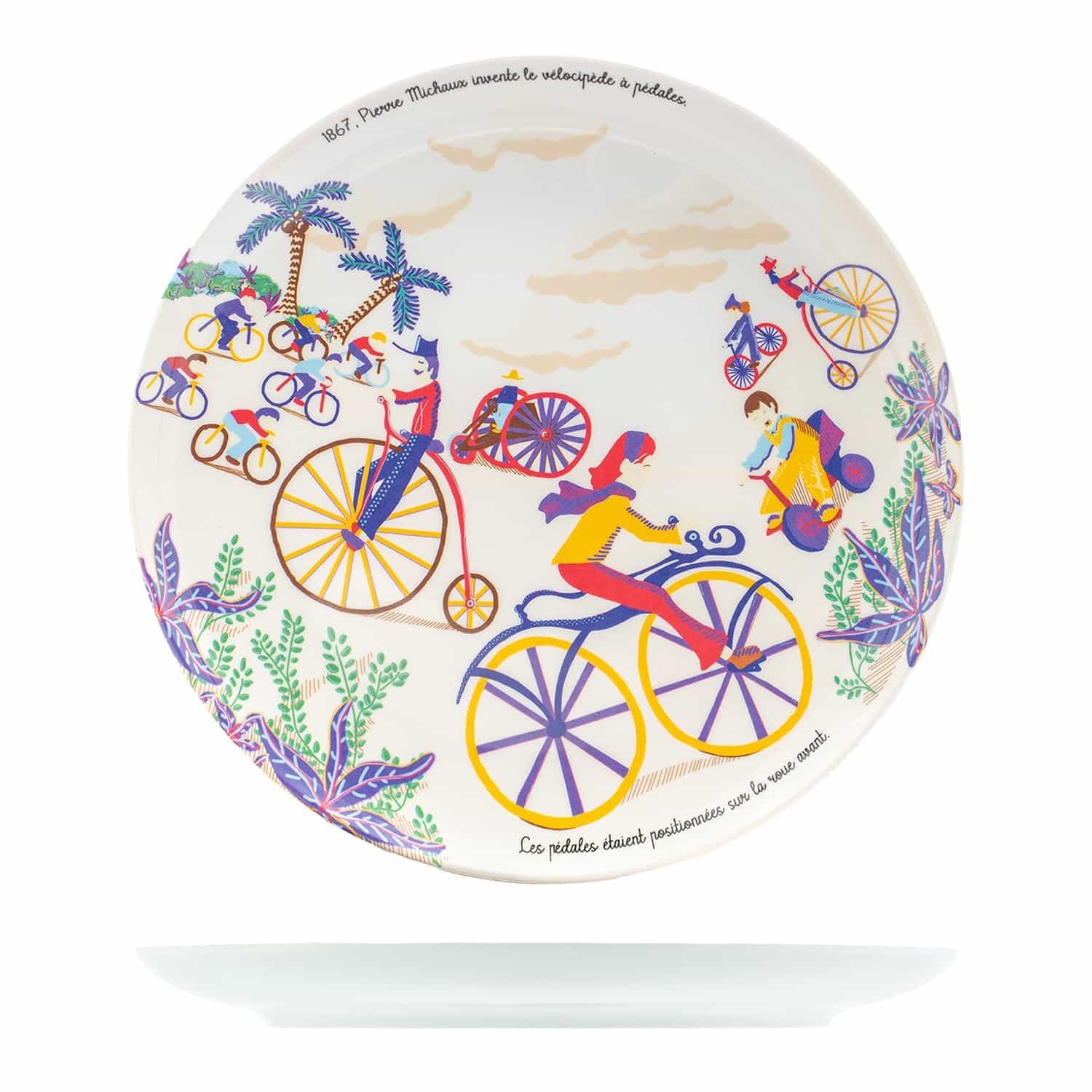 Piatto da dessert - Storia della bicicletta - Melamina di origine biologica, creazione francese.