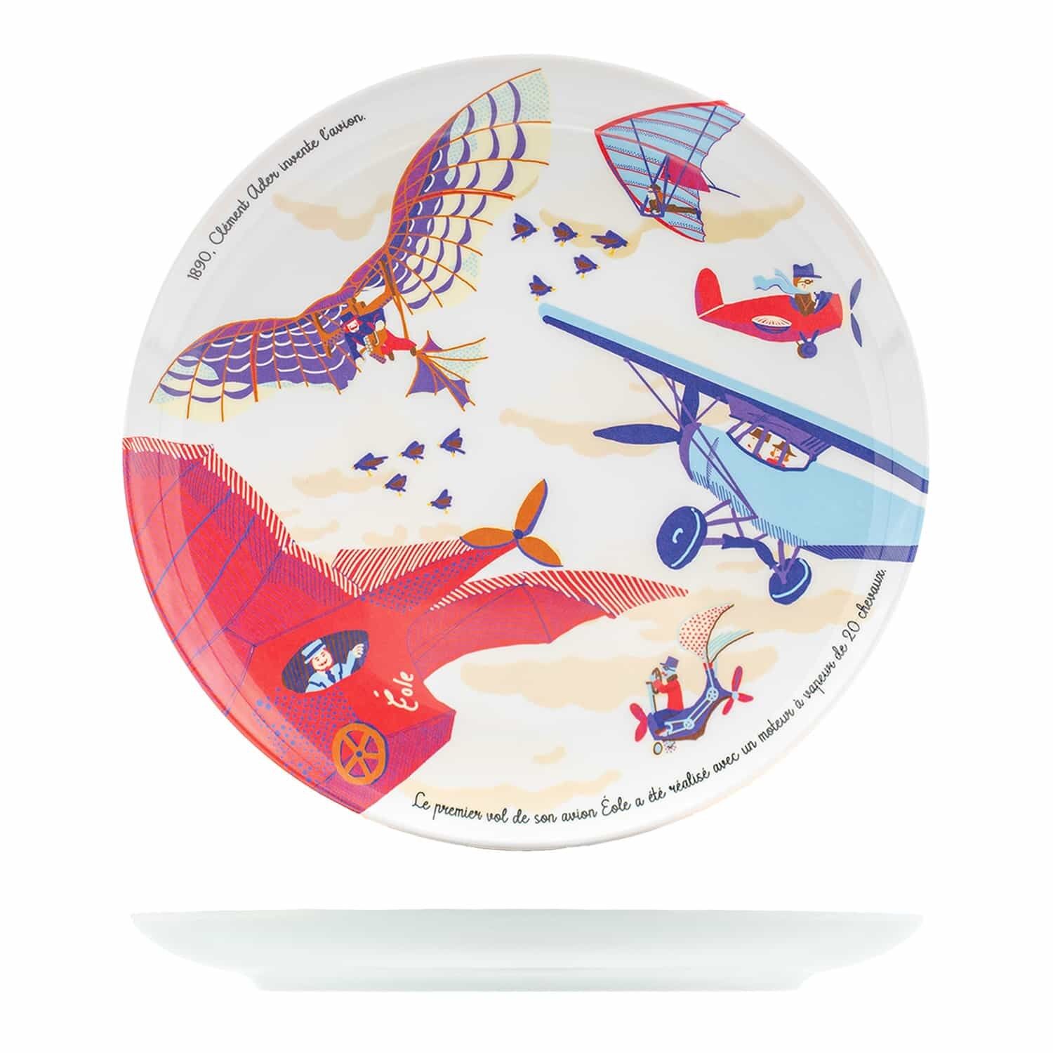 Piatto da dessert - Storia dell'aviazione - Melamina di origine biologica, creazione francese.