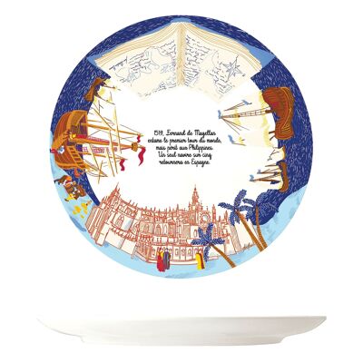 Dessert plate - History of Fernand de Magellan - Biosourced melamine, French creation.