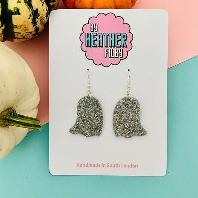 Silver Glitter Ghost Earrings