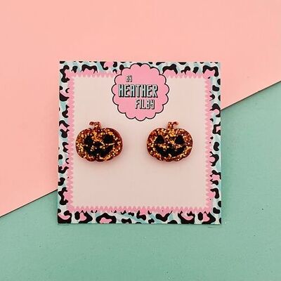 Orange Craved Pumpkin Studs