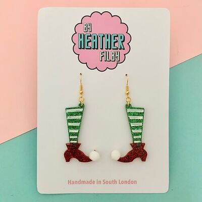 Red/Green Elf Legs Earrings