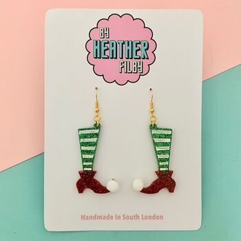 Boucles d'oreilles à paillettes de Noël avec pattes d'elfe rouges et vertes