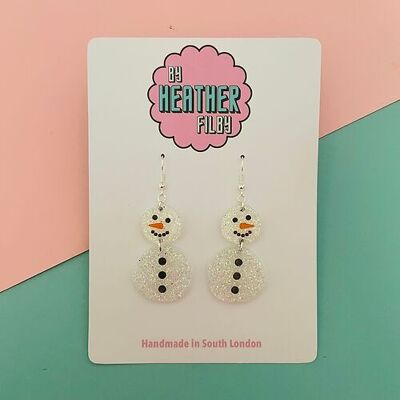 Boucles d'oreilles de Noël à paillettes bonhommes de neige