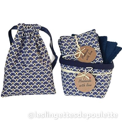 Make-up removing wipes with basket and pouch - "indigo" fan kit