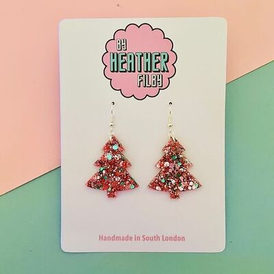Pink and Blue Christmas Tree Earrings