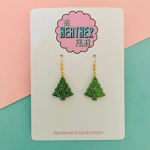Light & Dark Green Glitter Christmas Tree Earrings - Two Sizes