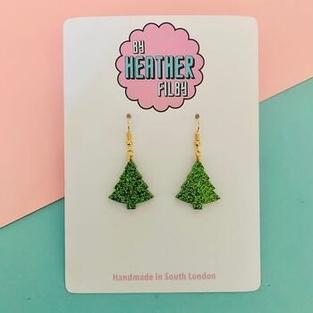 Boucles d'oreilles en forme d'arbre de Noël à paillettes vert clair et foncé - Deux tailles 1