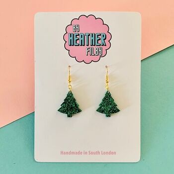 Boucles d'Oreilles Sapin de Noël à Paillettes Vertes 3