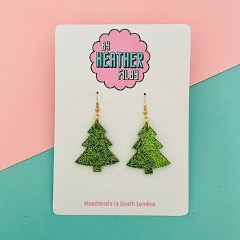 Boucles d'oreilles en forme d'arbre de Noël à paillettes vert clair et foncé - Deux tailles 5