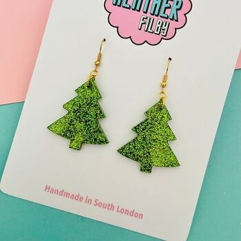 Boucles d'oreilles en forme d'arbre de Noël à paillettes vert clair et foncé - Deux tailles 6