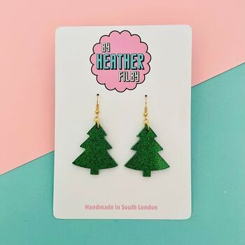Boucles d'oreilles en forme d'arbre de Noël à paillettes vert clair et foncé - Deux tailles 7