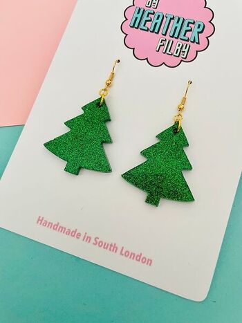 Boucles d'oreilles en forme d'arbre de Noël à paillettes vert clair et foncé - Deux tailles 8