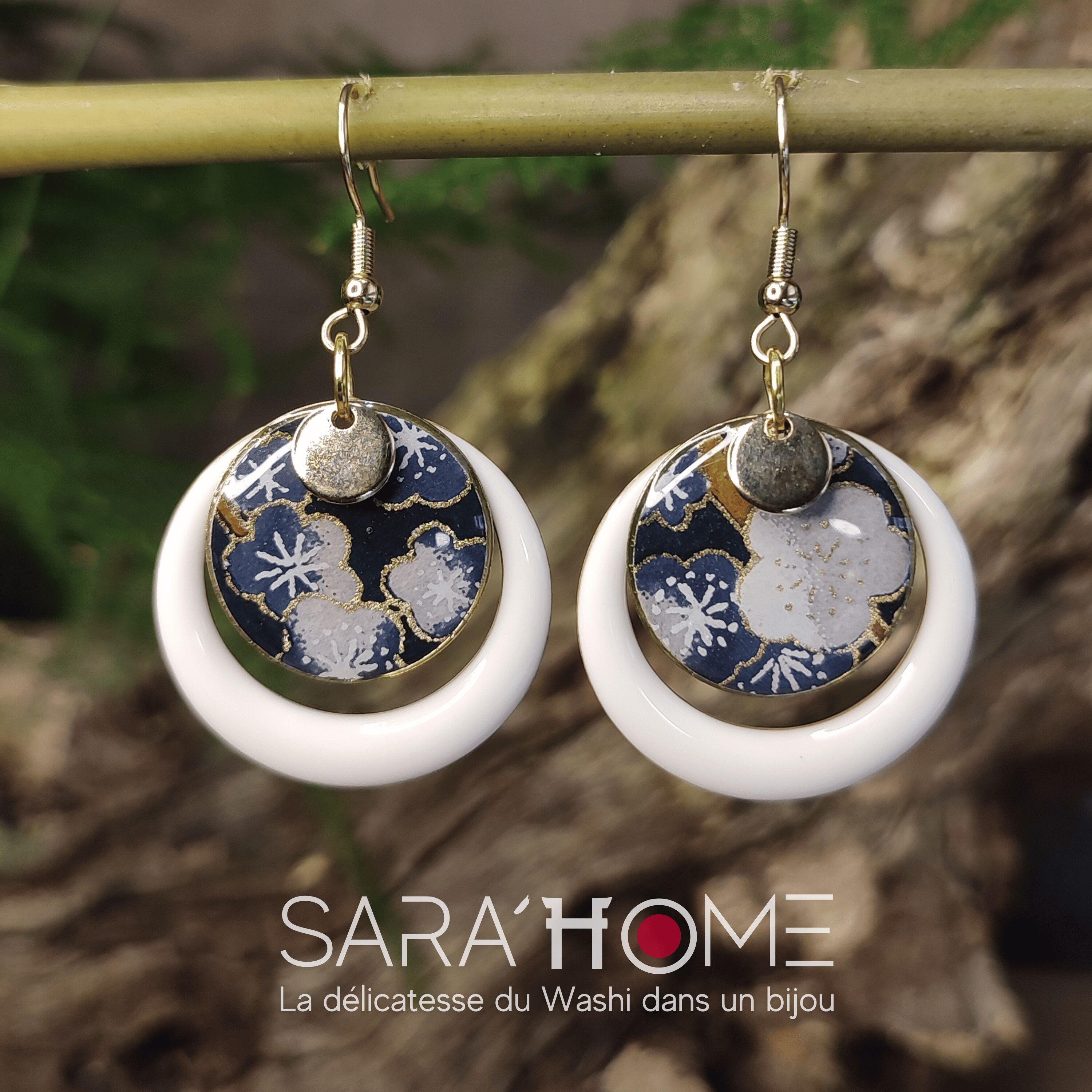 NAO Collection earrings navy blue Japanese paper