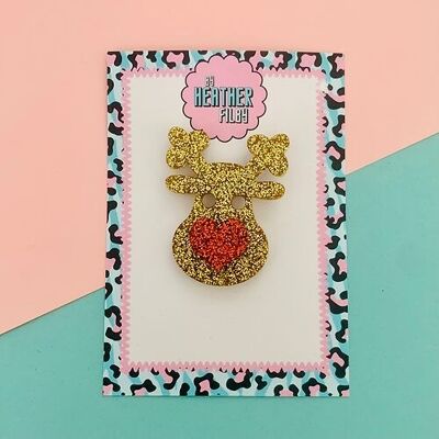 Broche de purpurina de reno de nariz roja