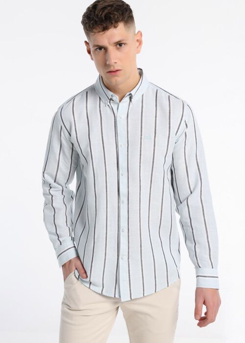 LOIS JEANS - Long Sleeve Woven Stripe Linen Blend Shirt | 123596