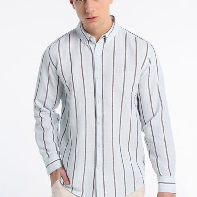 LOIS JEANS - Long Sleeve Woven Stripe Linen Blend Shirt | 123596