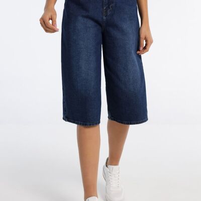 LOIS JEANS - Bermuda Denim Bleu Foncé Moyen Large Genou Crop | 123680