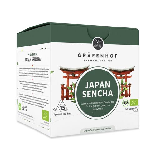 Japan Sencha Tee, 15 Pyramidenbeutel in Faltschachtel