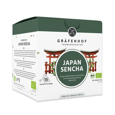 Tè giapponese Sencha, 15 bustine piramidali in una scatola pieghevole