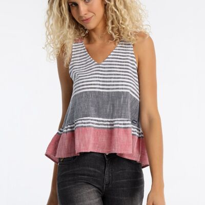 LOIS JEANS - Top Stripes Woven Ruffle | 123752