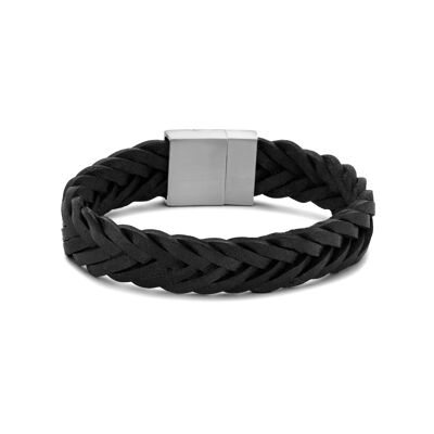 Black Braided Flat Leather Bracelet
