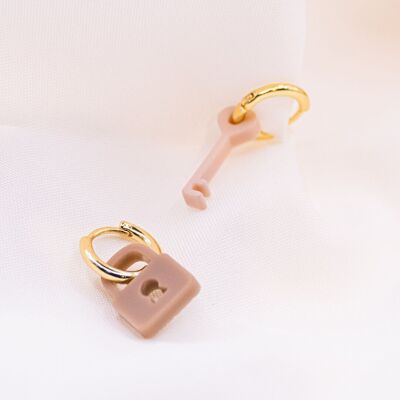 Earrings key & lock hoop earrings acrylic - 18k gold plated lightweight stud earrings gift girlfriend