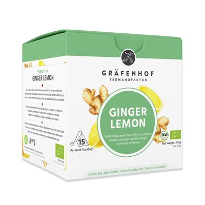 Thé gingembre-citron, 15 sachets pyramidaux dans une boîte pliante