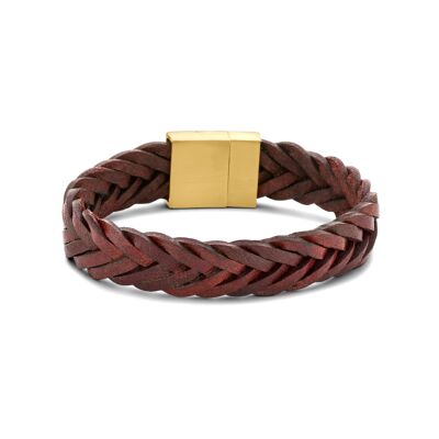 Pulsera de cuero plano trenzado coñac