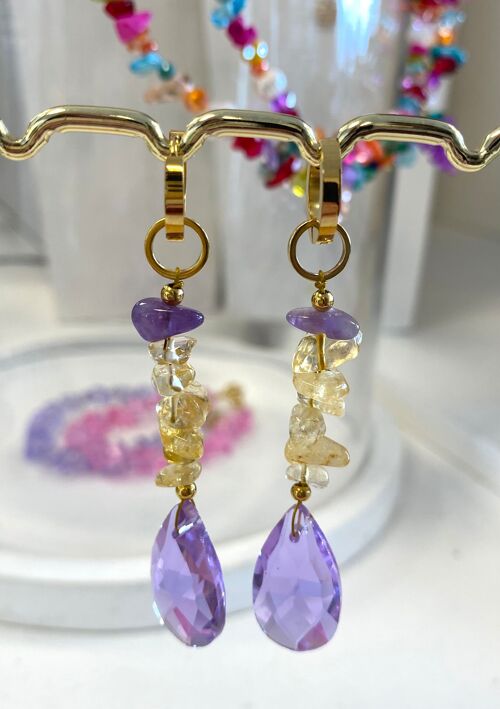 Earrings purple/yellow crystal